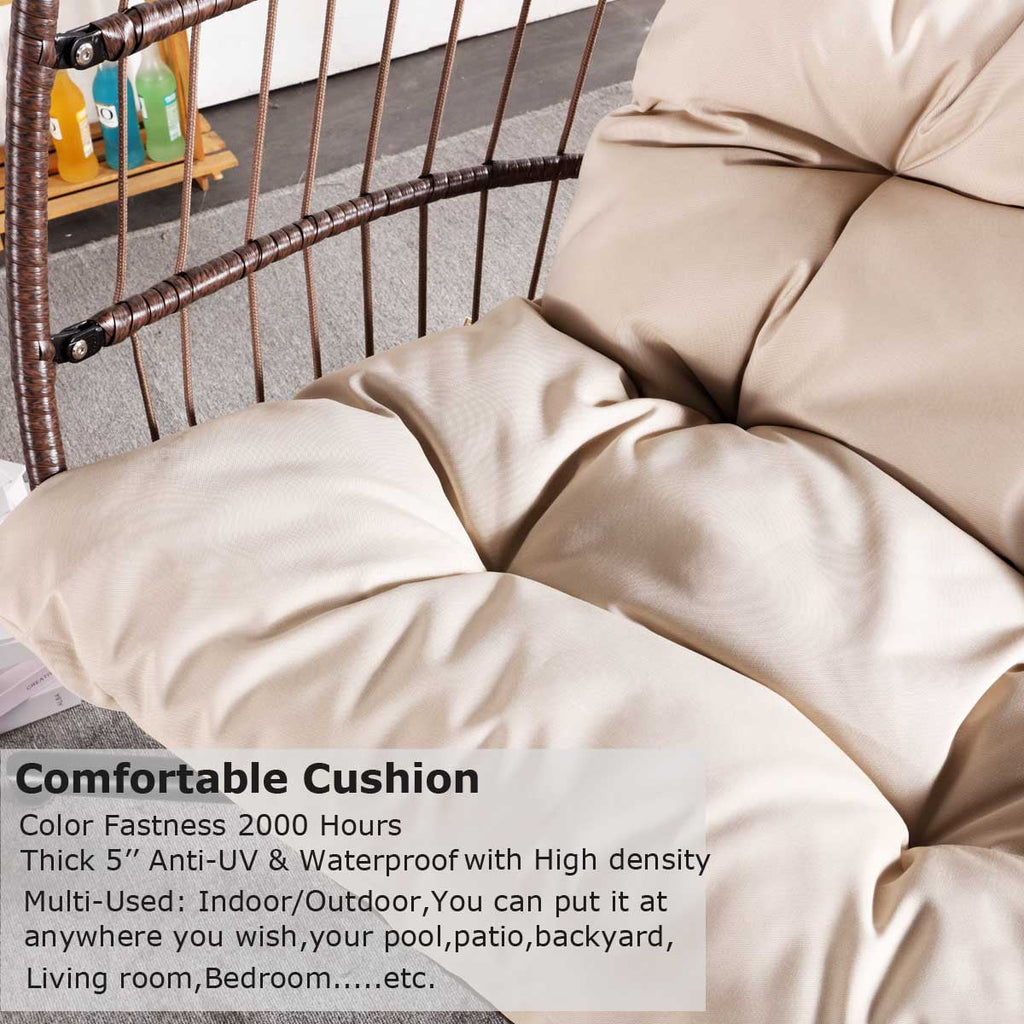 Foldable Brown PE Wicker Hanging Egg Chair with Stand Q8801