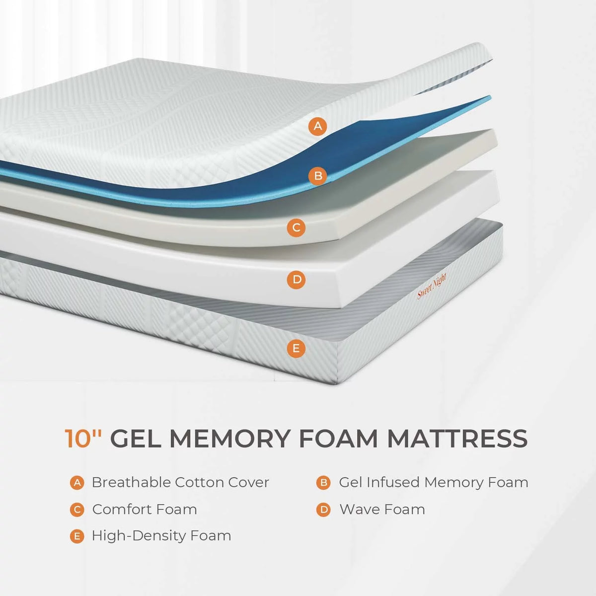 10'' Cooling Gel Memory Foam Queen Size Mattress Z5641